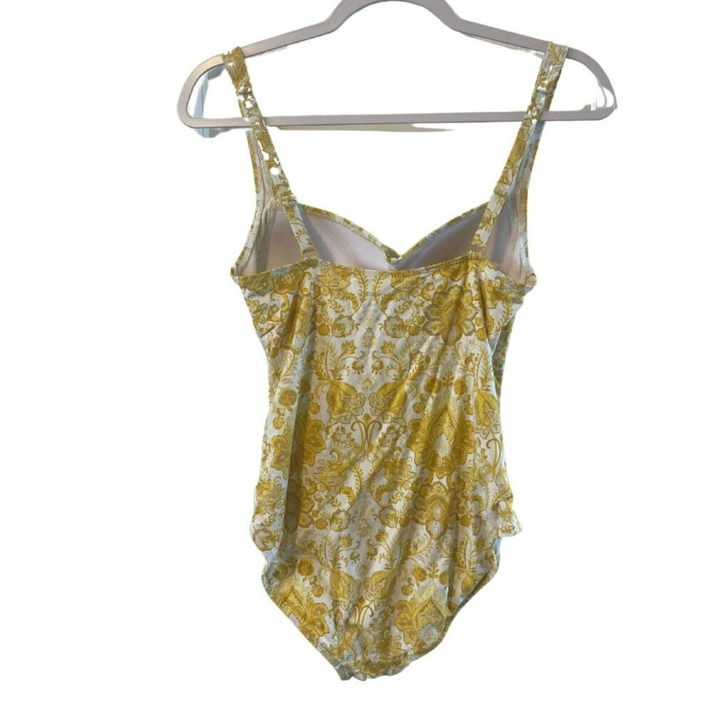 Niptuck Womens Floral Yellow Gray White Ruched Bodice One Piece Swim Suit 8 - Picture 2 of 7